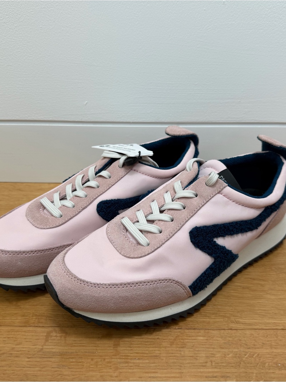rag & bone Pink and Navy Low-Top Suede-Trim Sneakers NWT